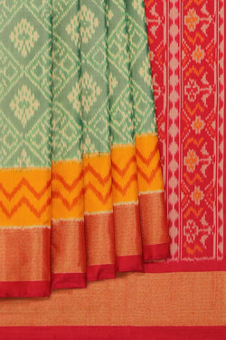 Collection of Pochampally Silk Ikat Sage Green Saree in a gallery layout