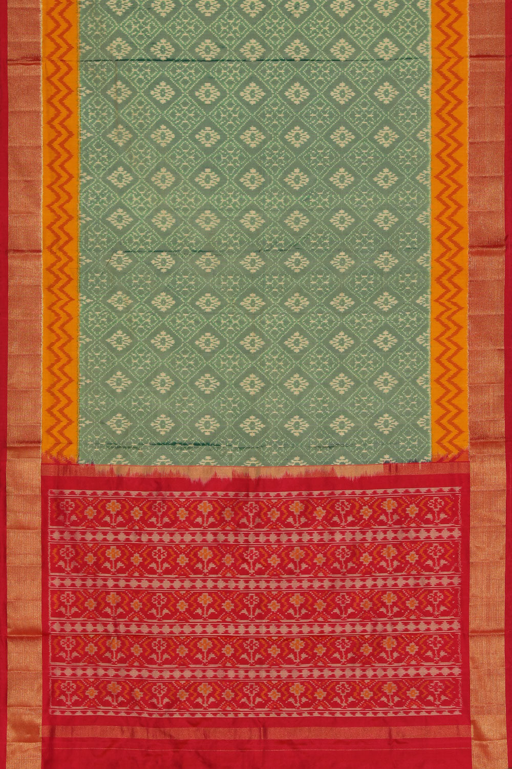 Collection of Pochampally Silk Ikat Sage Green Saree in a gallery layout