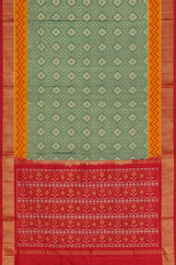 Collection of Pochampally Silk Ikat Sage Green Saree in a gallery layout