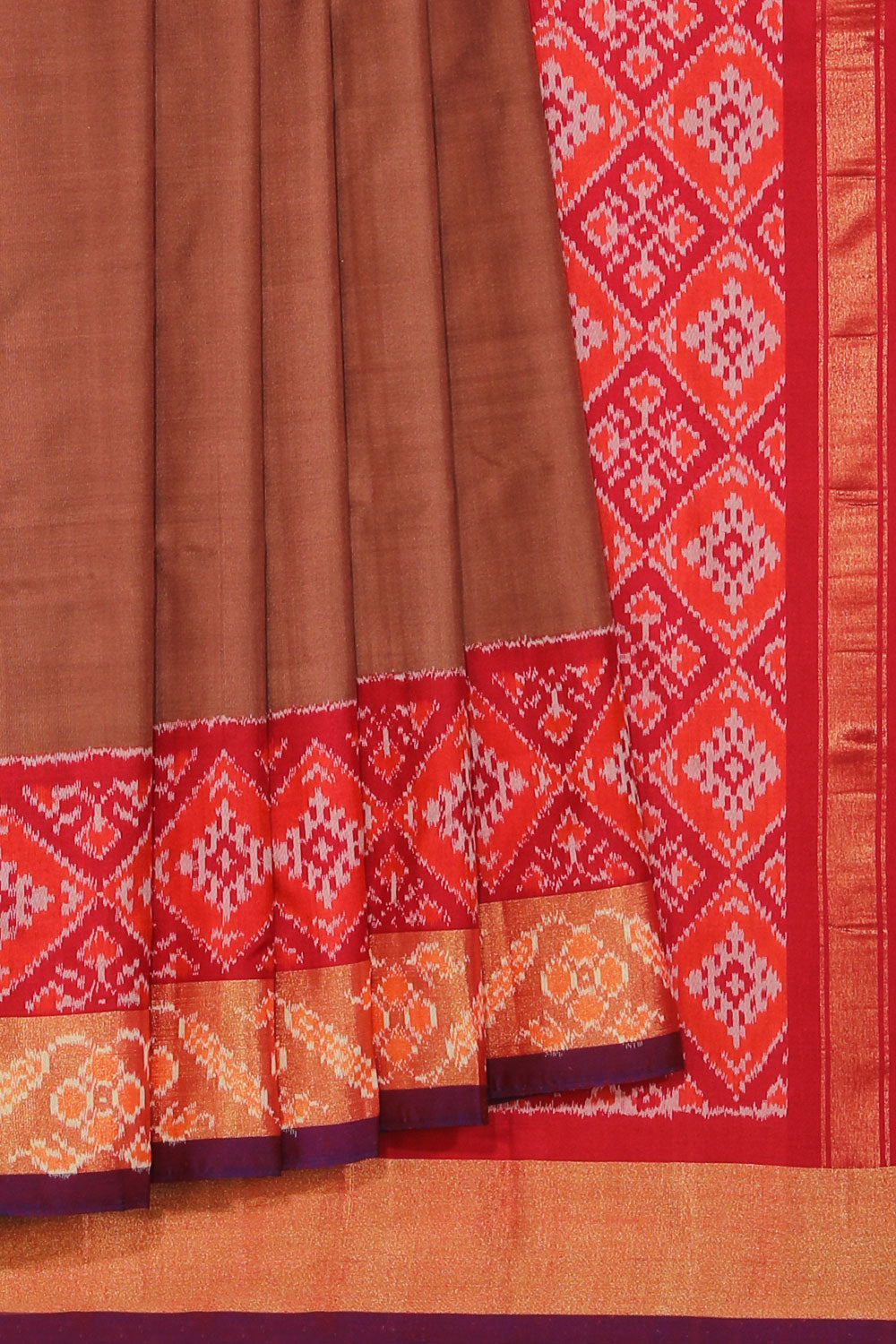 Collection of Pochampally Silk Ikat Brown Saree in a gallery layout