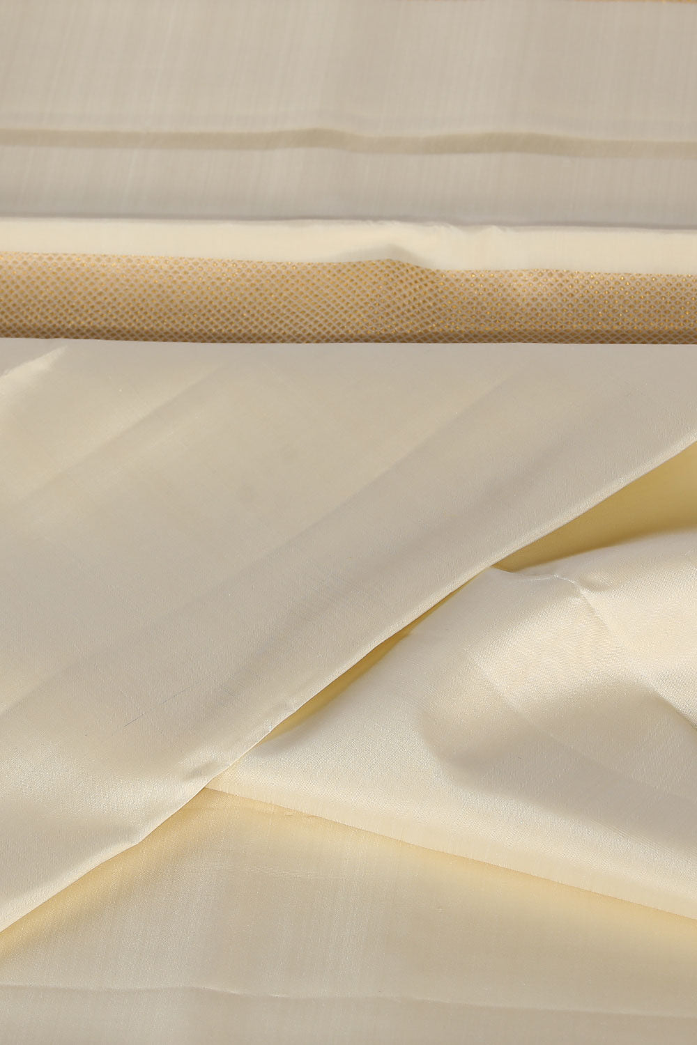 Collection of Kanchi Silk Cream Traditional Dhoti With Kanduva (8 X 4) in a gallery layout