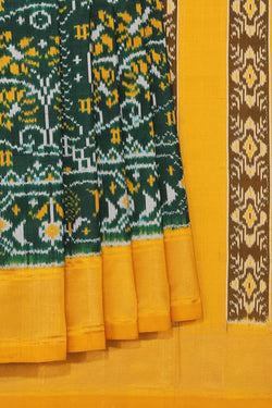 Collection of Pochampally Silk Ikat Bottle Green Saree in a gallery layout