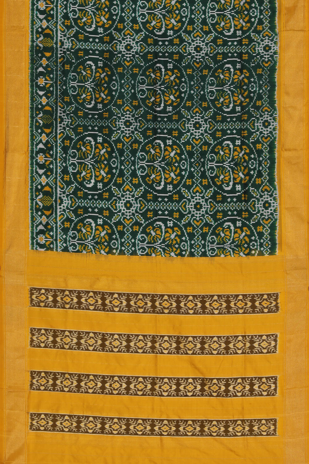 Collection of Pochampally Silk Ikat Bottle Green Saree in a gallery layout