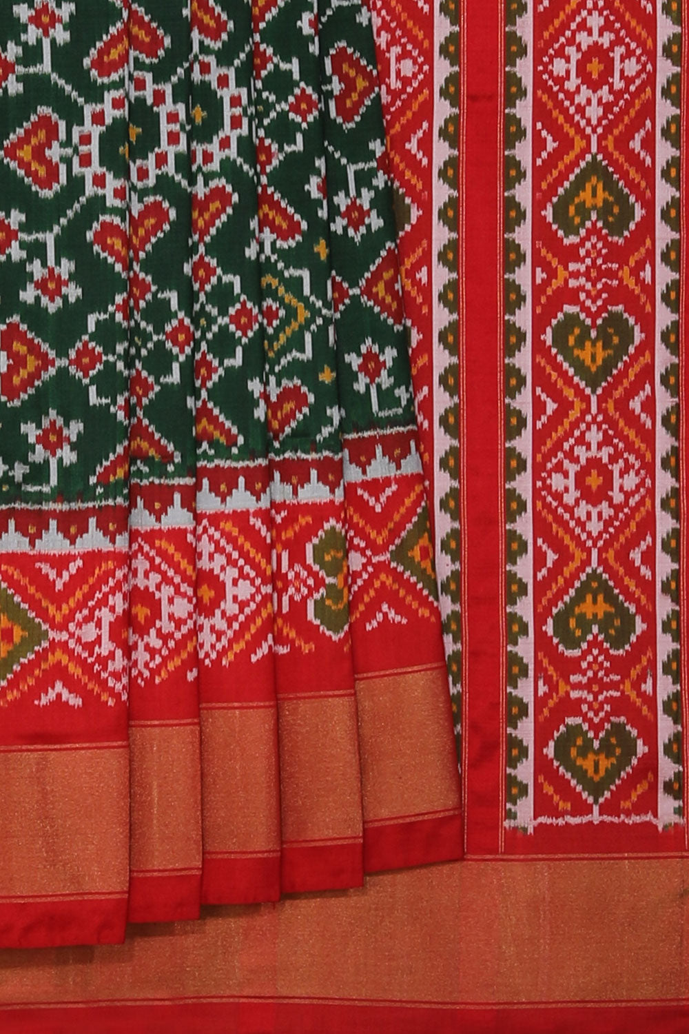 Collection of Pochampally Silk Ikat Green Saree in a gallery layout