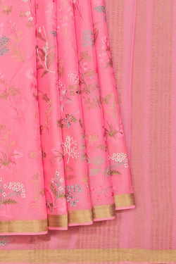 Collection of Crepe Silk Coral Pink Saree in a gallery layout