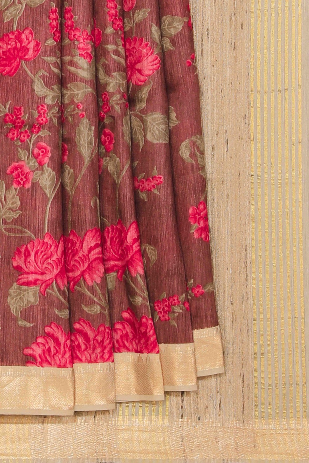 Collection of Tussar Silk Plum Brown Saree in a gallery layout