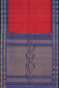 Image of Gadwal Silk Coral Red Saree