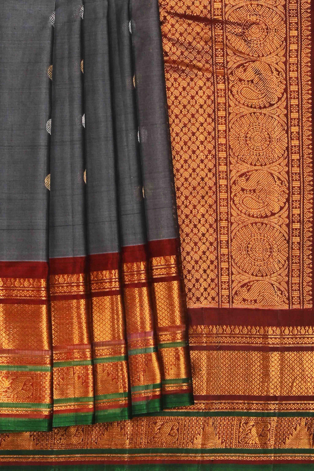 Collection of Gadwal Cotton Silk Grey Saree in a gallery layout