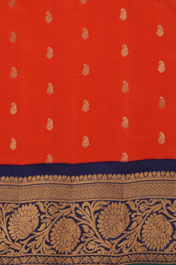 Image of Gadwal Silk Coral Orange Saree