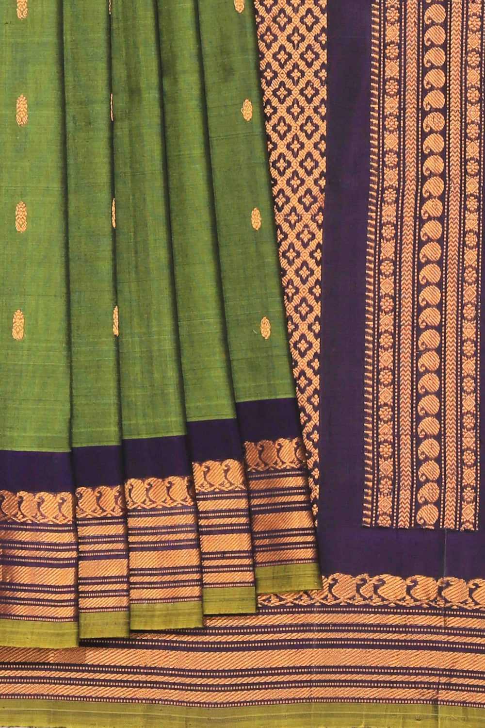 Collection of Gadwal Cotton Silk Green Saree in a gallery layout