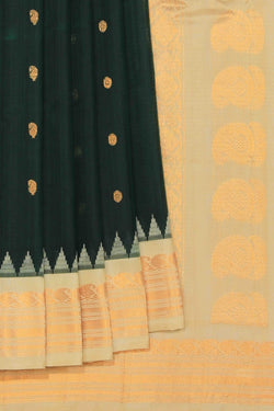 Collection of Gadwal Cotton Silk Bottle Green Saree in a gallery layout