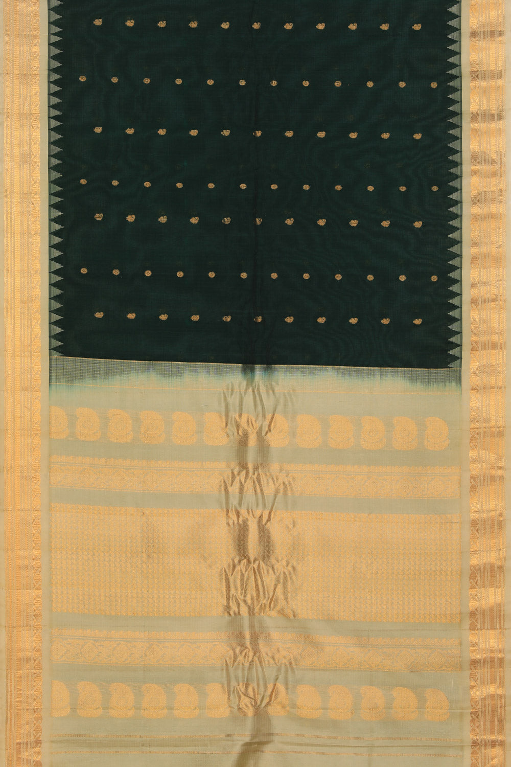 Collection of Gadwal Cotton Silk Bottle Green Saree in a gallery layout