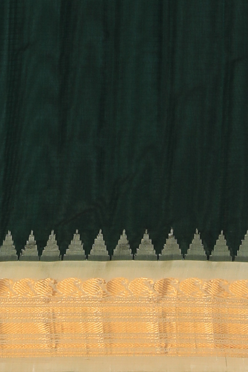 Collection of Gadwal Cotton Silk Bottle Green Saree in a gallery layout