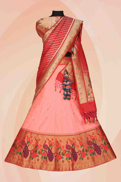 Collection of Pink Lehenga Unstitched 3 Pcs Set in a gallery layout