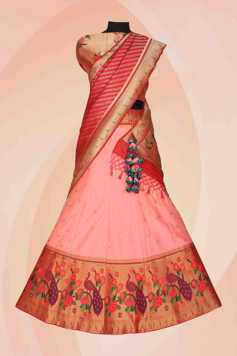 Collection of Pink Lehenga Unstitched 3 Pcs Set in a gallery layout