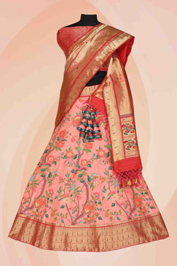 Collection of Pink Lehenga Unstitched 3 Pcs Set in a gallery layout