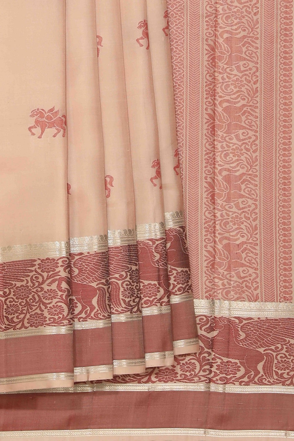 Collection of Simple Yet Elegant Silk Beige Saree in a gallery layout