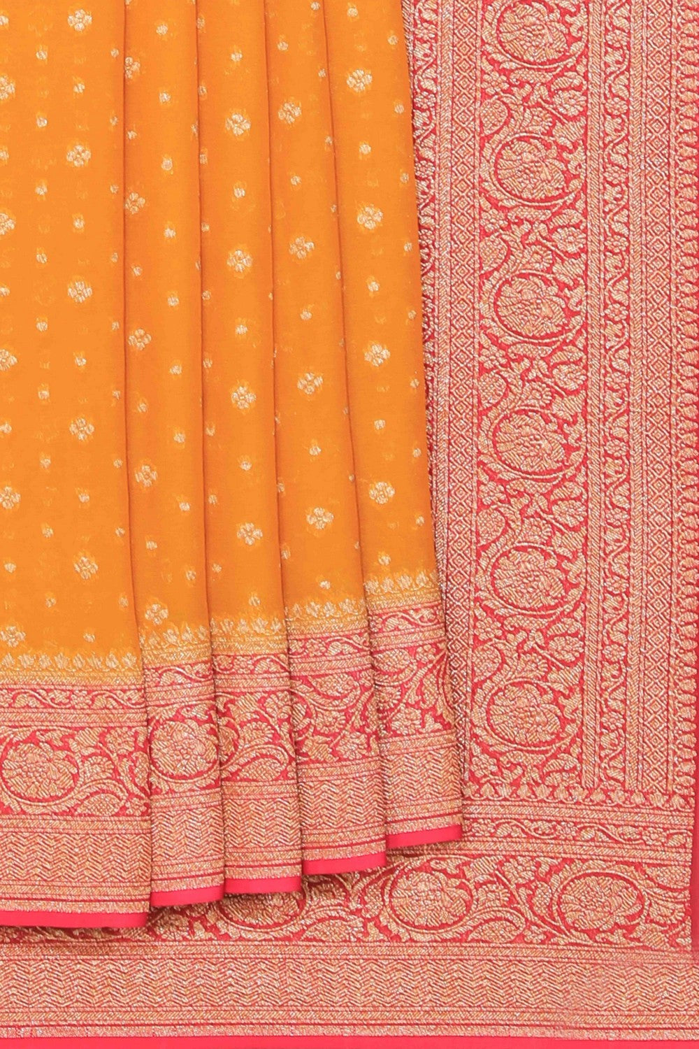 Collection of Banarasi Chiffon Mustard Saree in a gallery layout