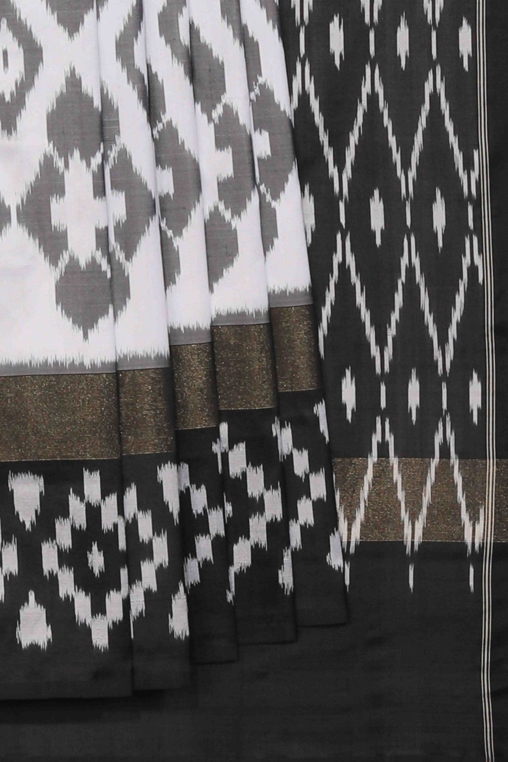 Image of Pochampally Silk Ikat White Saree