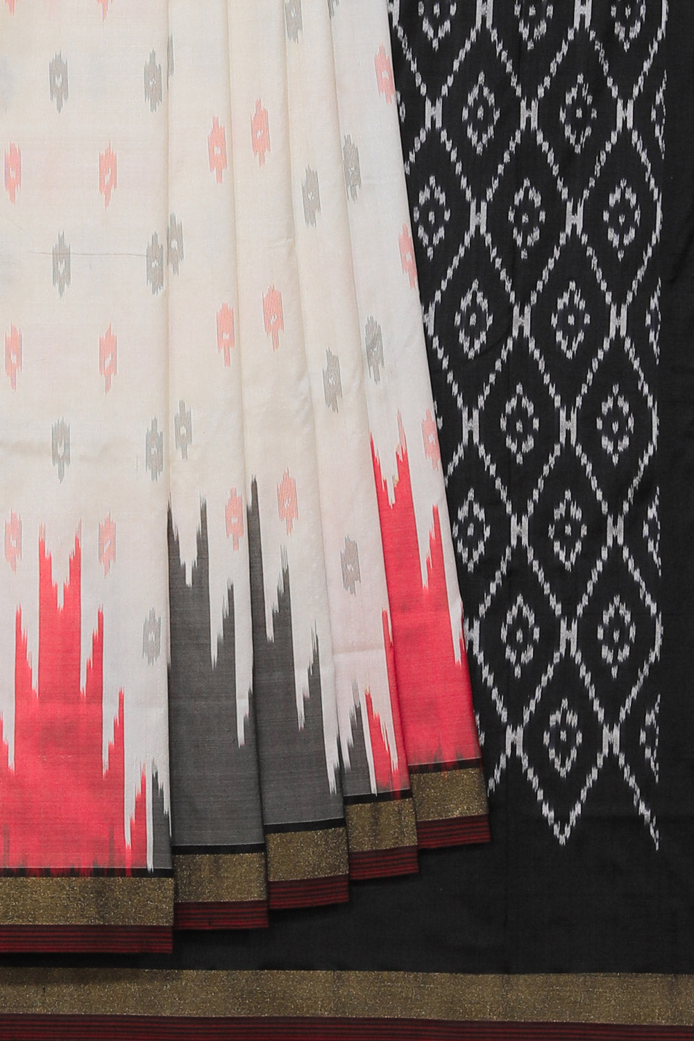 Collection of Pochampally Silk Ikat Off-White Saree in a gallery layout