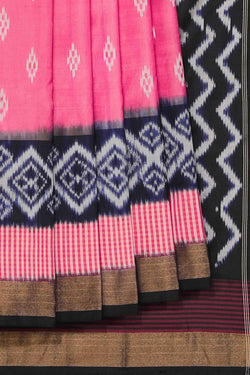 Collection of Pochampally Silk Ikat Onion-Pink Saree in a gallery layout