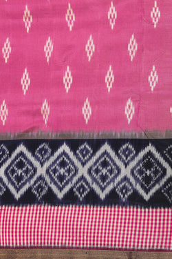 Collection of Pochampally Silk Ikat Onion-Pink Saree in a gallery layout