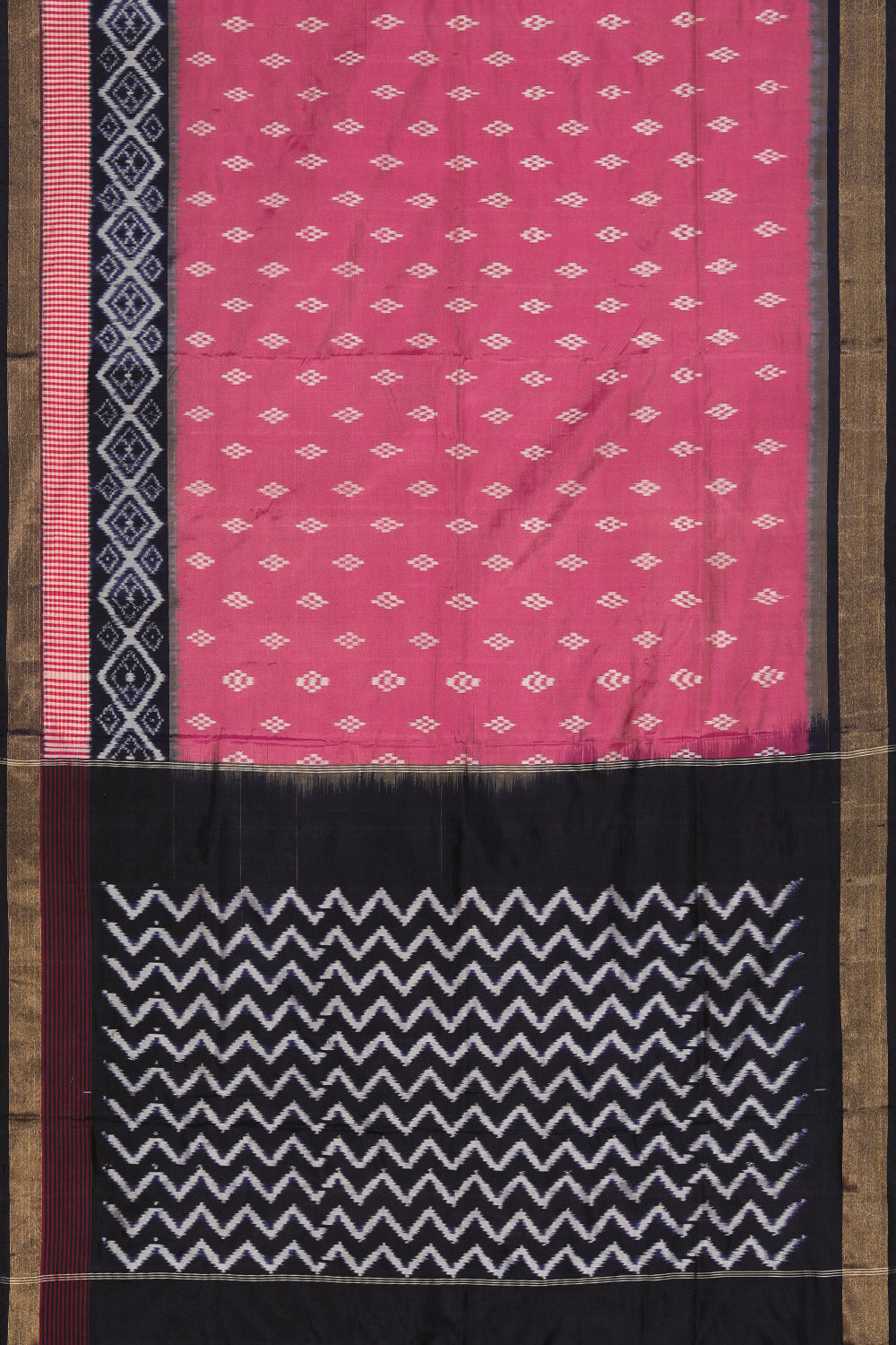 Collection of Pochampally Silk Ikat Onion-Pink Saree in a gallery layout