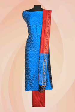 Collection of Pochampally Ikat Silk Unstitched Suit With Dupatta (3 Pcs Set) in a gallery layout