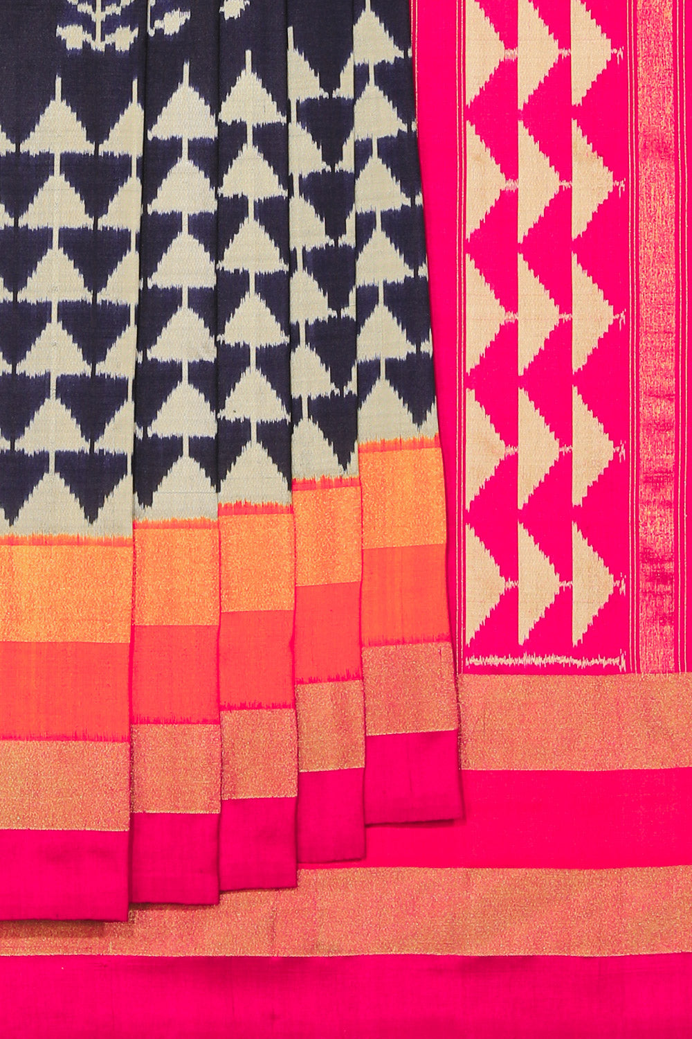 Collection of Pochampally Silk Ikat Navy Blue Saree in a gallery layout