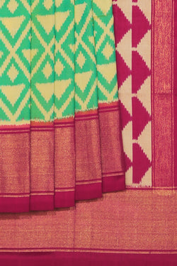 Collection of Pochampally Silk Ikat Green Saree in a gallery layout