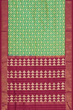 Collection of Pochampally Silk Ikat Green Saree in a gallery layout