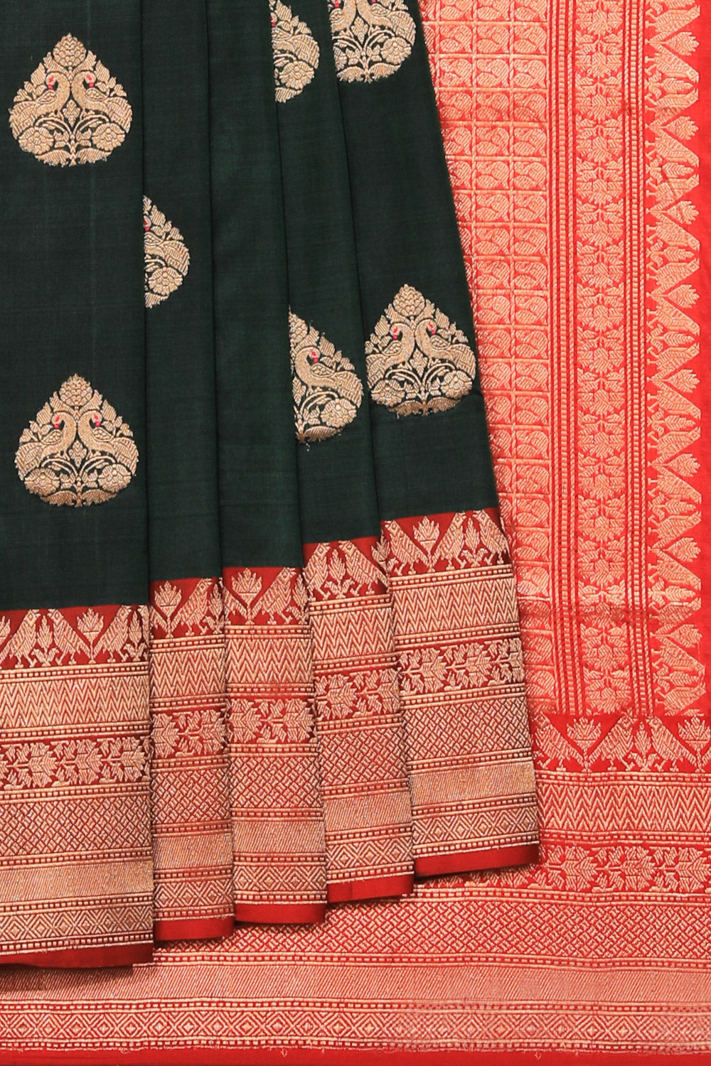 Collection of Banarasi Silk Bottle Green Saree in a gallery layout