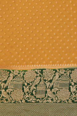 Collection of Banarasi Georgette Fenugreek Green Saree in a gallery layout