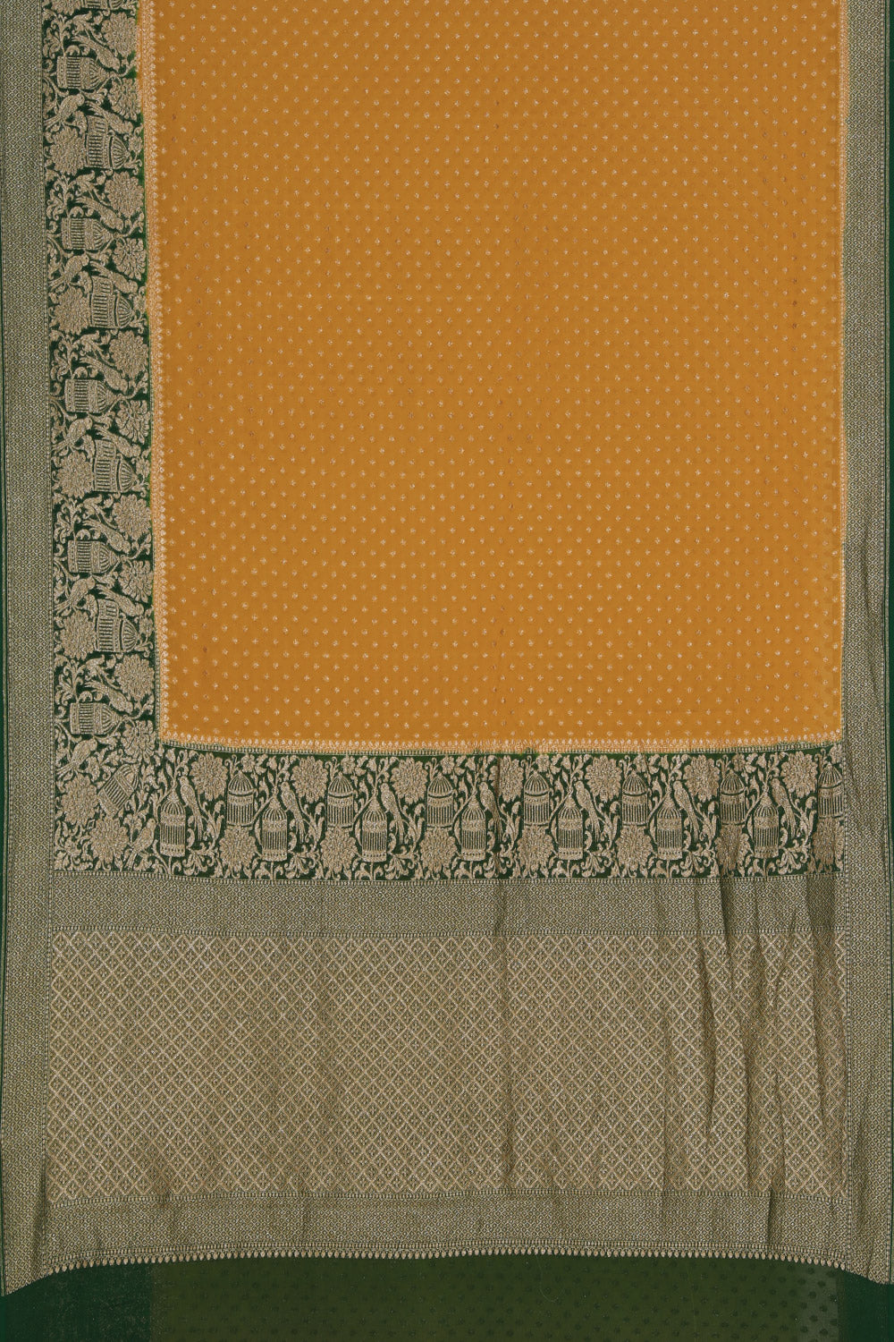 Collection of Banarasi Georgette Fenugreek Green Saree in a gallery layout