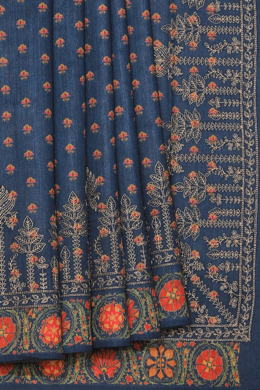 Collection of Tussar Silk Blueberry Blue Saree in a gallery layout