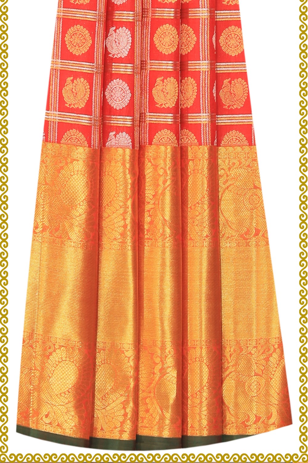 Collection of Kanchipattu Brocade Red Pavada Unstitched Set in a gallery layout