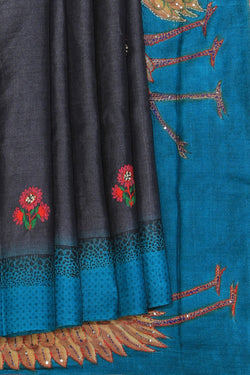 Collection of Tussar Silk Embroidered Flower Saree in a gallery layout