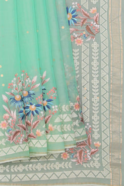 Collection of Kora Silk Sea Green Saree in a gallery layout