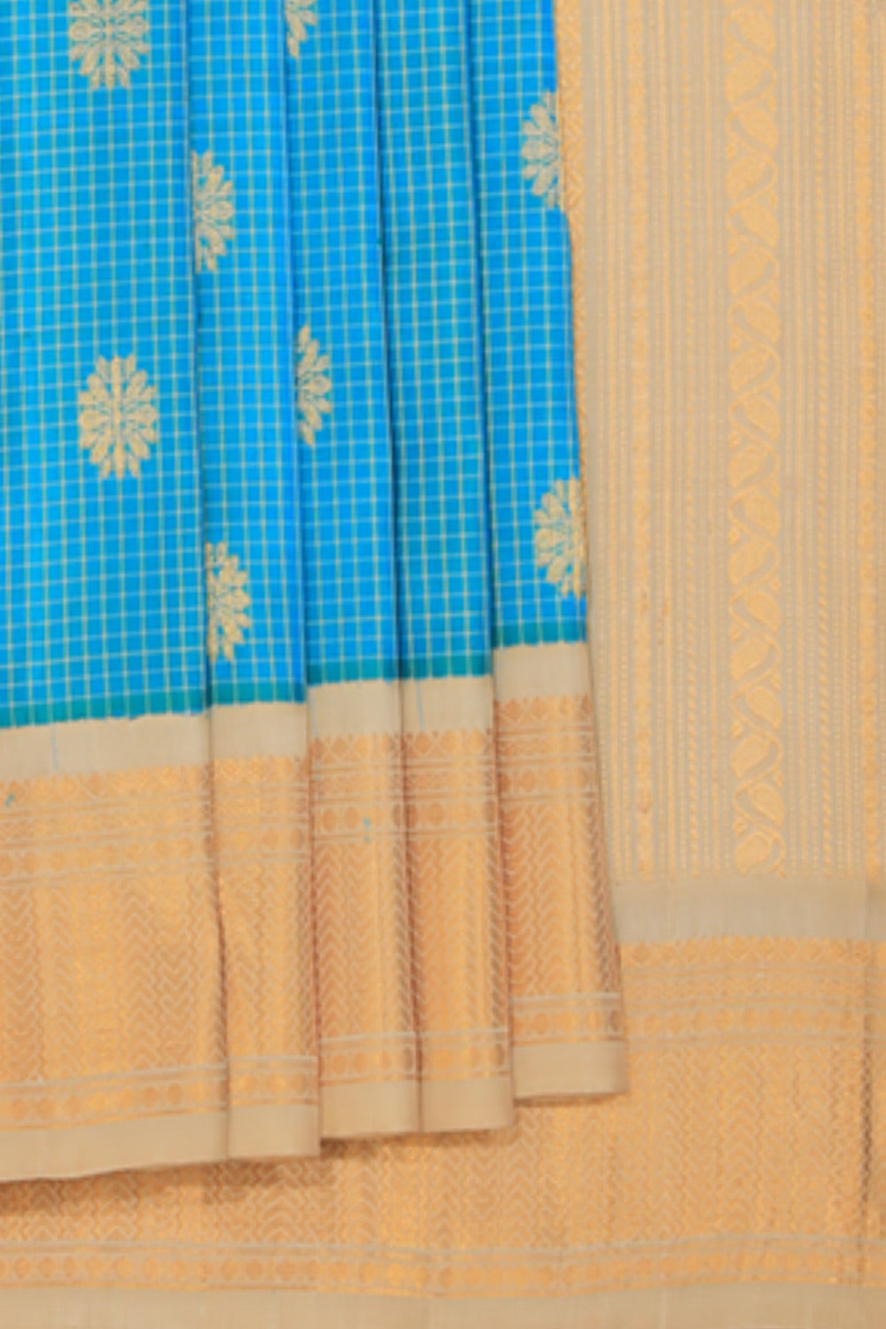 Image of Gadwal Teal Blue Saree