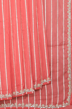 Collection of Very Pretty Georgette Coral Pink Saree in a gallery layout