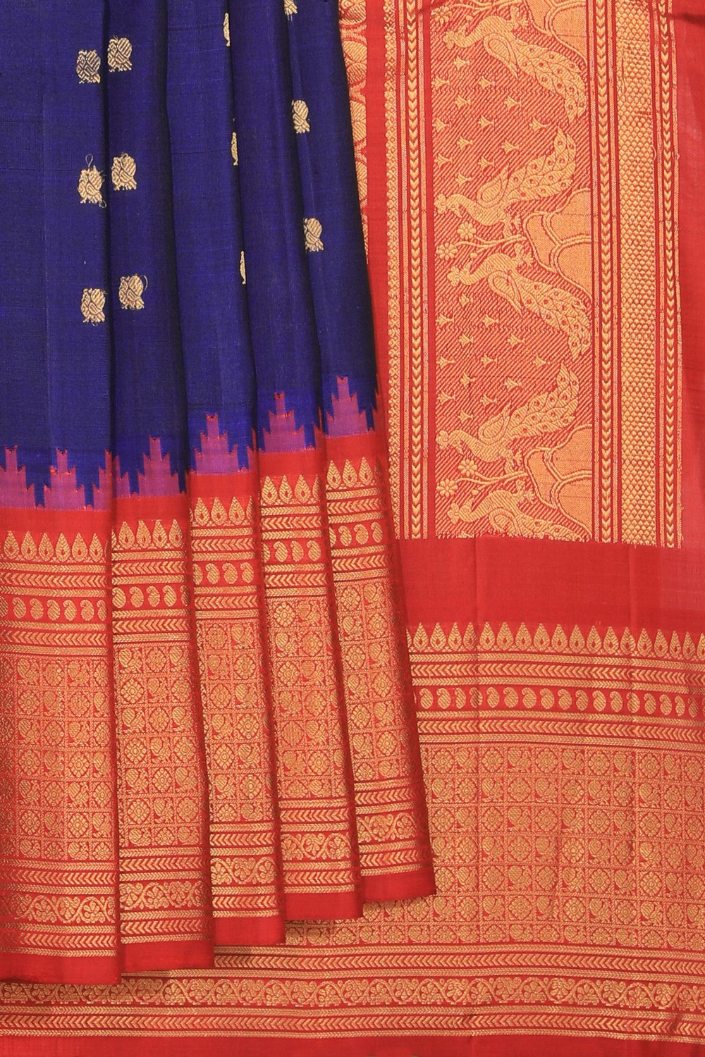 Image of Gadwal Silk Indigo Blue Saree