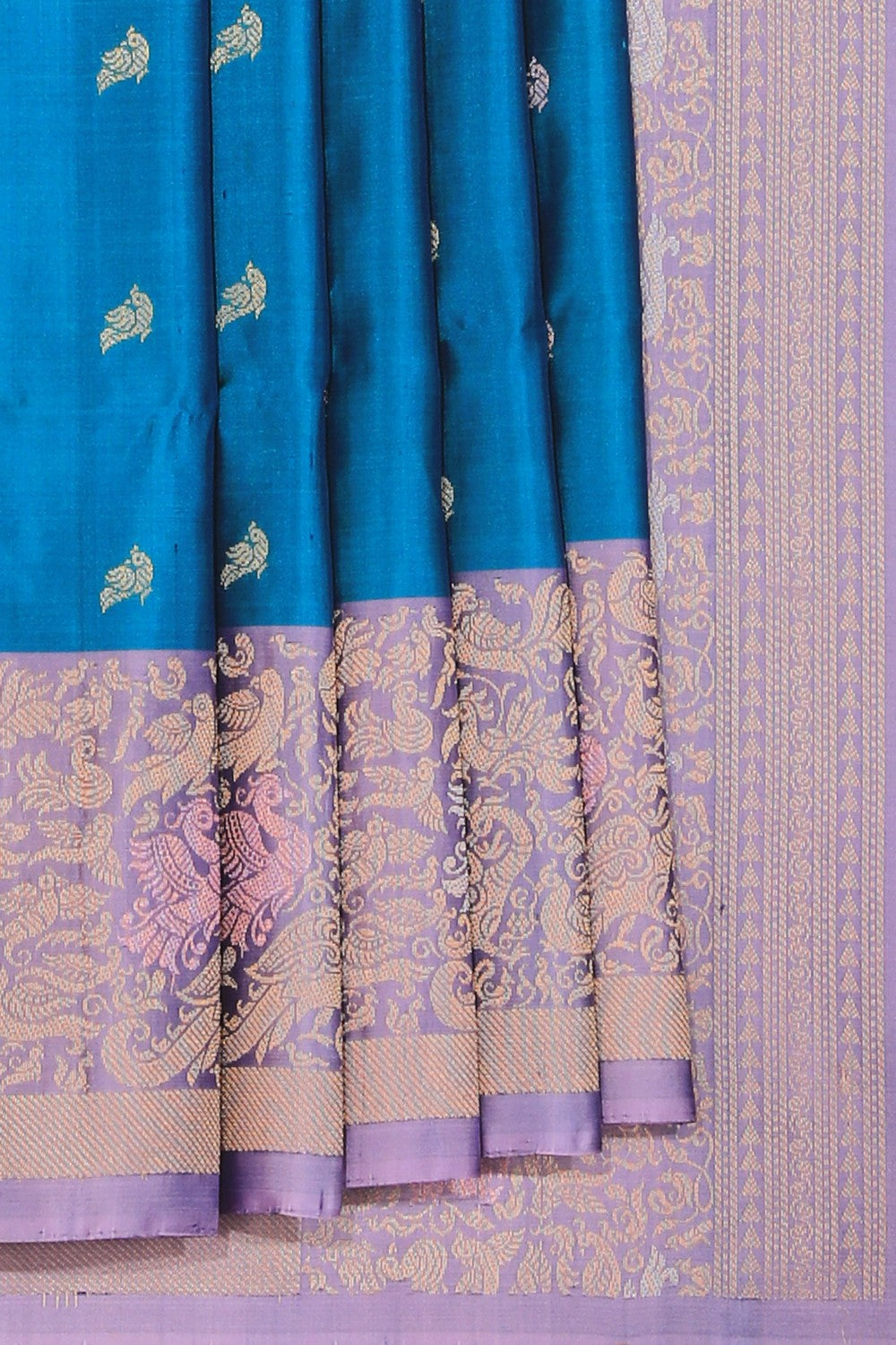 Collection of South Silk Teal Blue Saree in a gallery layout