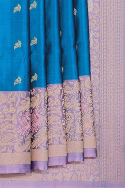 Collection of South Silk Teal Blue Saree in a gallery layout