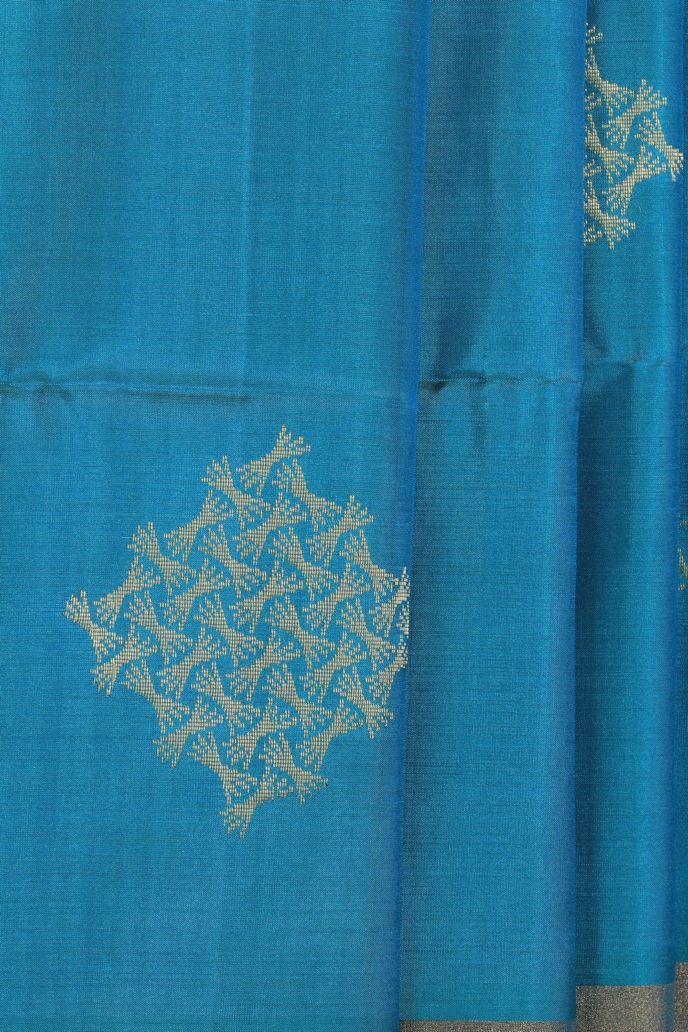 Collection of South Silk Sea Blue Saree in a gallery layout