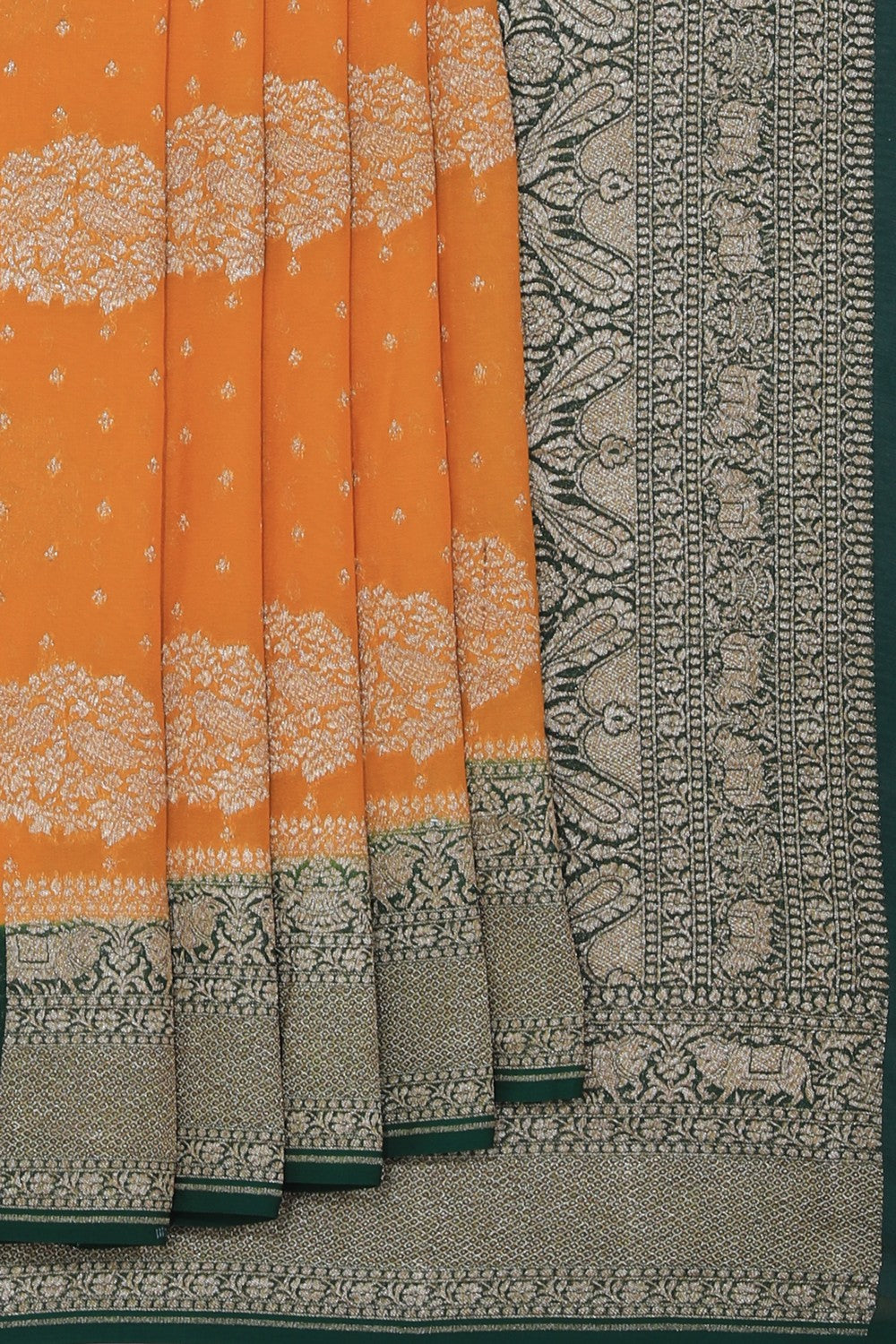 Collection of Banarasi Georgette Mustard Saree in a gallery layout