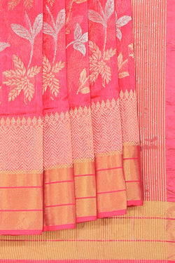 Collection of Chanderi Cotton Silk Pink Saree in a gallery layout