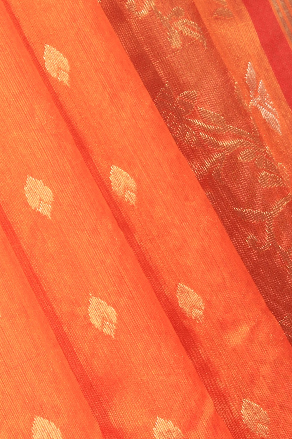 Chanderi Cotton Silk Coral Orange Saree