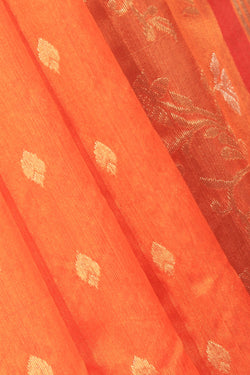 Image of Chanderi Cotton Silk Coral Orange Saree