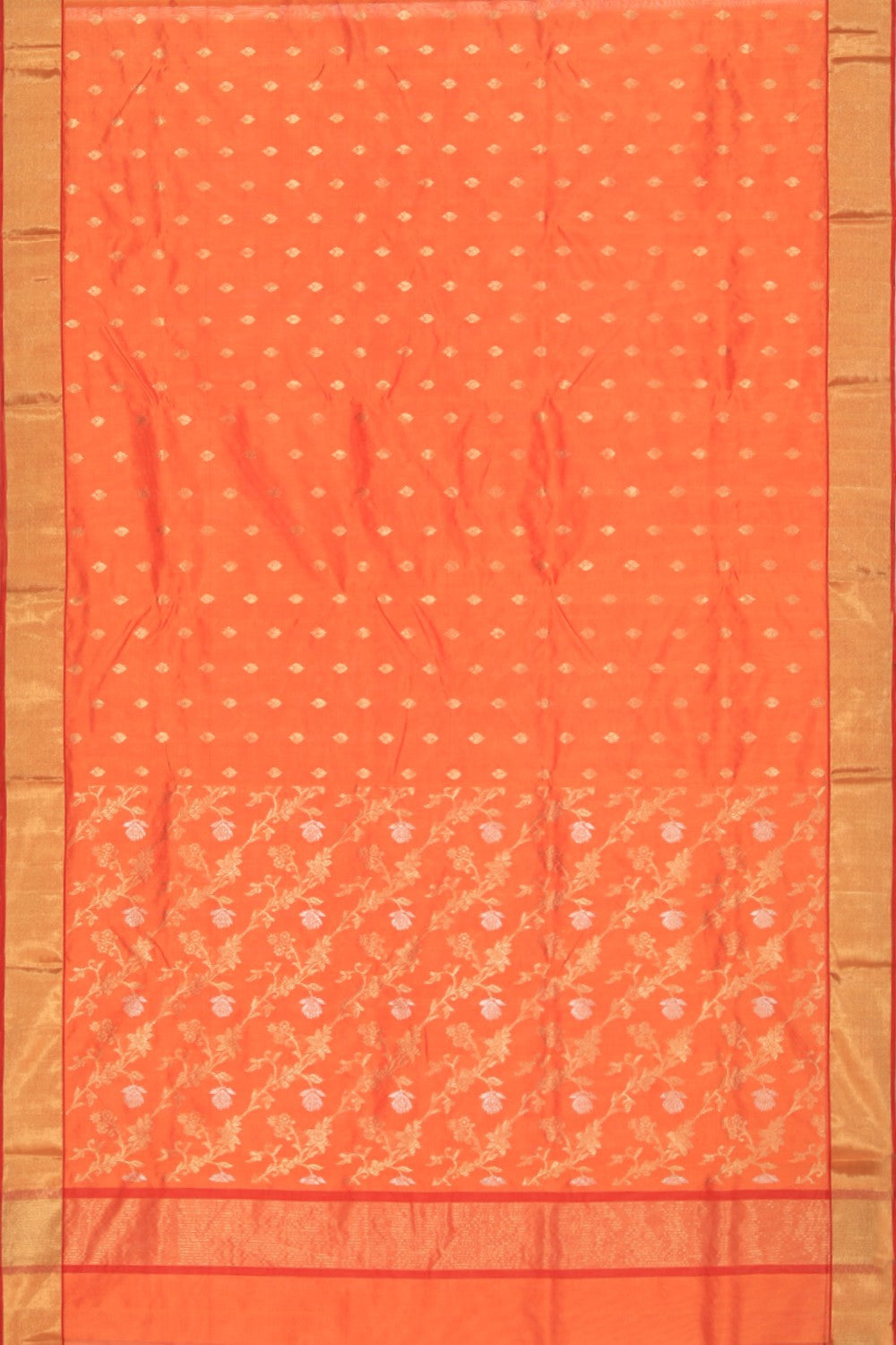 Chanderi Cotton Silk Coral Orange Saree