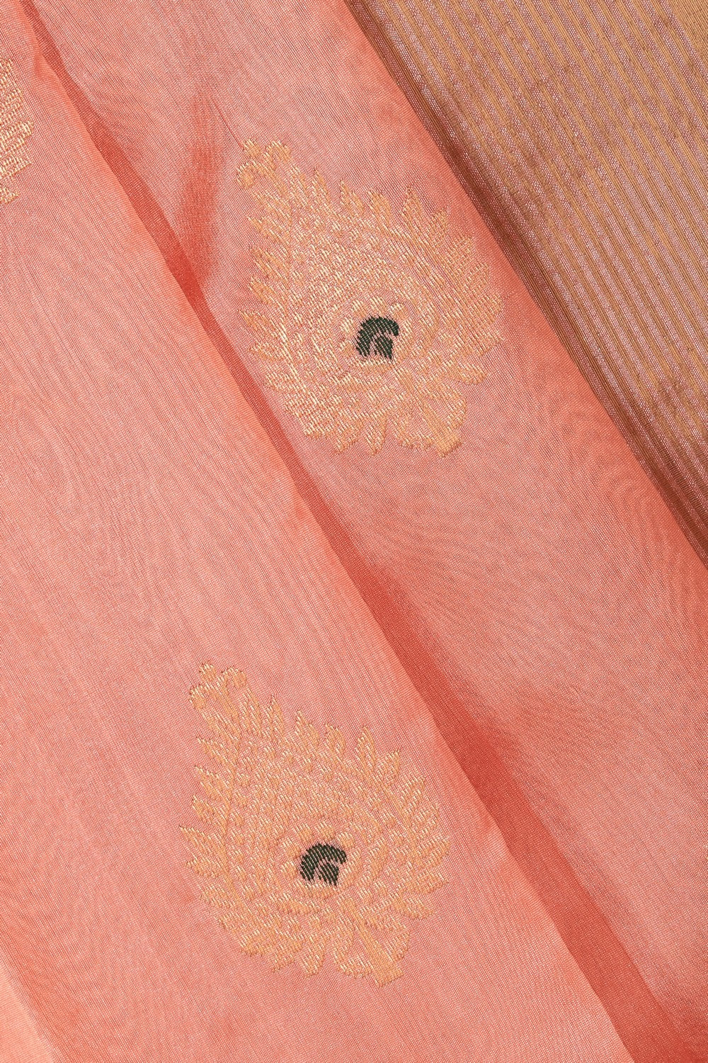 Collection of Chanderi Cotton Silk Peach Saree in a gallery layout